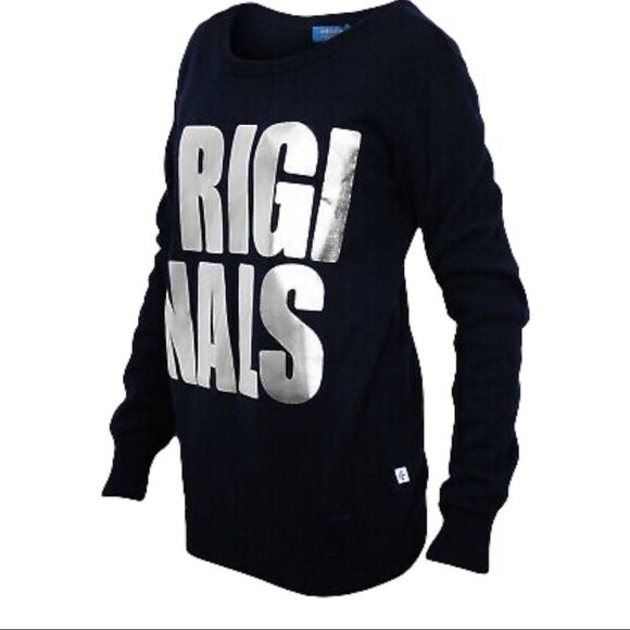 Adidas Originals Navy Sweater w/ Silver “Originals” Print Size Small - Picture 3 of 12